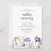 パープルワイルドフラワーズグラスブライダルシャワー 招待状 (正面)