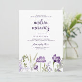 パープルワイルドフラワーズグラスブライダルシャワー 招待状 (スタンド正面)