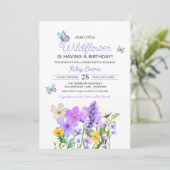 パープルワイルドフラワーズテーマガールズ誕生日 招待状 (スタンド正面)