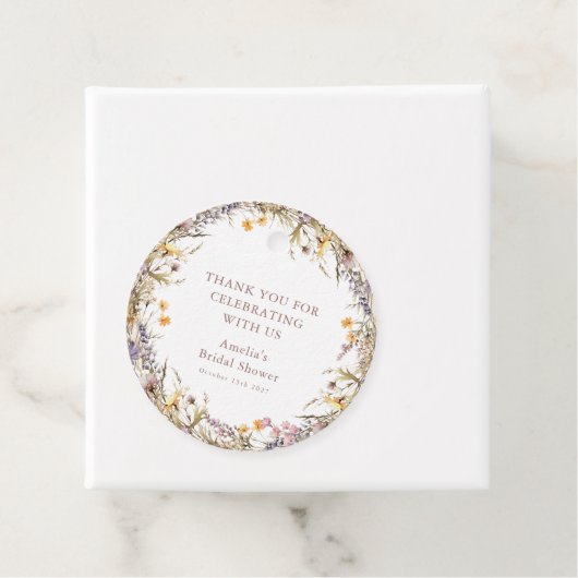 パープルワイルドフラワーズブライダルシャワーカスタムサンキュー フェイバータグ (インサイチュ)