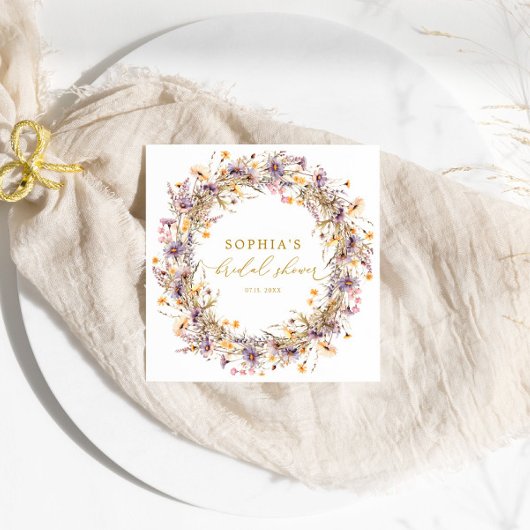 パープルワイルドフラワーズブライダルシャワーナプキンス スタンダードカクテルナプキン