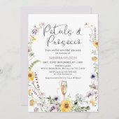 パープルワイルドフラワーズ花びらプロセッコブライダルシャワー 招待状 (正面/裏面)