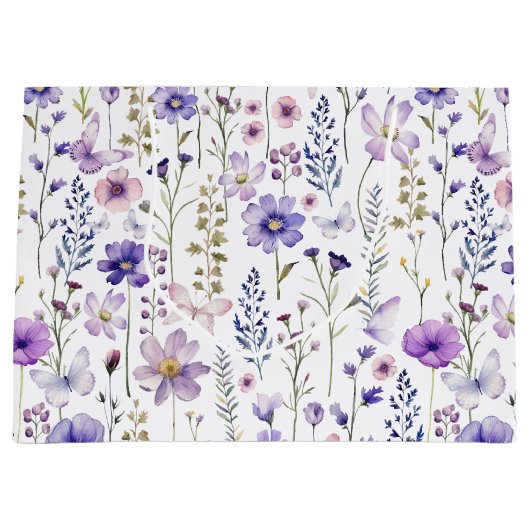 パープルワイルドフラワーズ誕生日植物学抱き枕 ラージペーパーバッグ (正面)