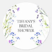 パープルワイルドフラワーデリケートフローラブライダルシャワー ラウンドシール (正面)