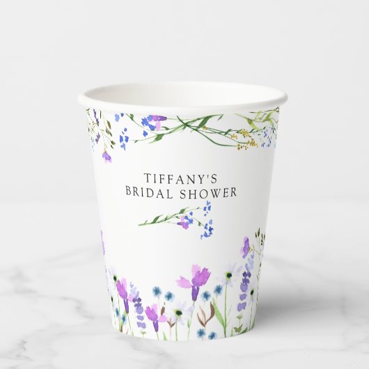 パープルワイルドフラワーデリケートフローラブライダルシャワー 紙コップ (正面)