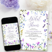 パープルワイルドフラワーフェミニンブライダルシャワー 招待状