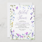 パープルワイルドフラワーフェミニンブライダルシャワー 招待状 (正面)
