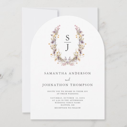 パープルワイルドフラワーフローラ結婚式招待状 招待状 (正面)