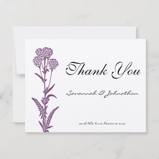 パープルワイルドフラワーブランチ結婚ズサンキューカード サンキューカード (正面)