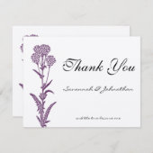 パープルワイルドフラワーブランチ結婚ズサンキューカード サンキューカード (正面/裏面)