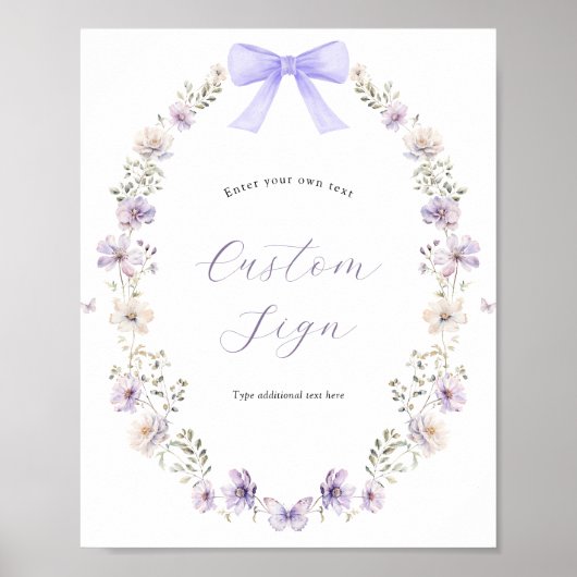 パープルワイルドフラワーボウカスタム文字サイン ポスター (正面)