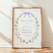 パープルワイルドフラワーボウブライダルシャワーウェルカムサイン ポスター