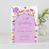 パープルワイルドフラワーボホアルチ90th誕生日パーティー 招待状 (スタンド正面)