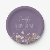 パープルワイルドフラワーボホブライダルシャワーイン開花 ペーパープレート (正面)