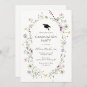 パープルワイルドフラワー卒業パーティー招待状 招待状 (正面/裏面)