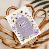 パープルワイルドフラワー恋しく思オネダーフル1歳の誕生日 招待状