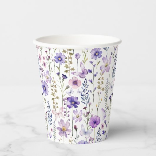 パープルワイルドフラワー春フローラ紙カップ 紙コップ (正面)