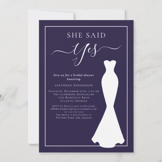 パープルワイルドフラワー結婚ズドレスブライダルシャワー 招待状 (正面)