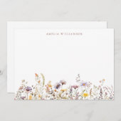 パープルワイルドフラワー縁どブライダルシャワーカスタム サンキューカード (正面/裏面)