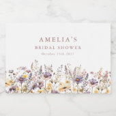 パープルワイルドフラワー縁どブライダルシャワーカスタム スパークリングワインラベル (シングルラベル)