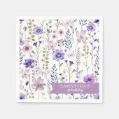 パープルワイルドフラワー1st誕生日パーティーナプキンス スタンダードカクテルナプキン (正面)