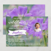 パープルワイルドフラワー カスタムフォト 子供の誕生日 招待状 (正面/裏面)