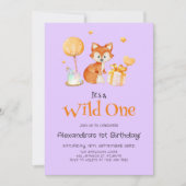 パープルワイルドワンベビーガールファースト誕生日 招待状 (正面)