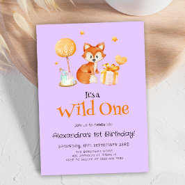 パープルワイルドワンベビーガールファースト誕生日 招待状