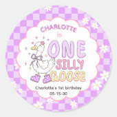 パープルワンシリーガチョウ - 女の子の1歳の誕生日 ラウンドシール (正面)