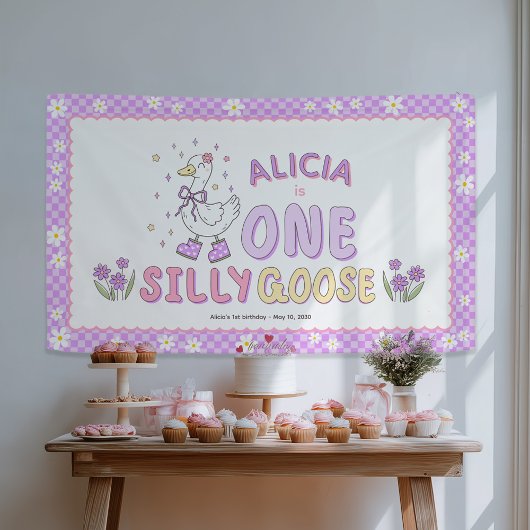 パープルワンシリーガール1歳の誕生日背景 横断幕