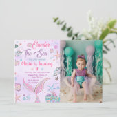 パープルワンダーザシーマーメイド誕生日写真 招待状 (スタンド正面)