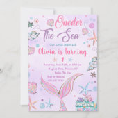 パープルワンダーザシーマーメイド誕生日招待状 招待状 (正面)