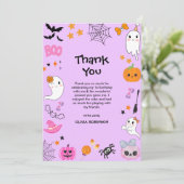 パープルワン不気味かわいいハロウィーン1歳の誕生日 サンキューカード (スタンド正面)