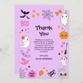 パープルワン不気味かわいいハロウィーン1歳の誕生日 サンキューカード (正面/裏面)