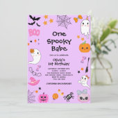 パープルワン不気味バベガールハロウィーン1st誕生日 招待状 (スタンド正面)
