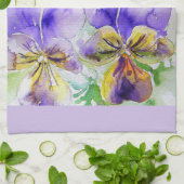 パープルヴィオラウォーターカラーウィメンズラベンダー薄紫 キッチンタオル (折り畳み)