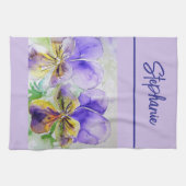 パープルヴィオラウォーターカラーウィメンズラベンダー薄紫 キッチンタオル (横)