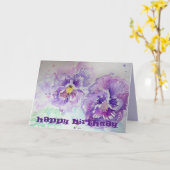 パープルヴィオラスパンジーウォーターカラーアート誕生日カード カード (黄色い花)