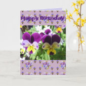 パープルヴィオラパンシーかわいらしガーデンフォトアートカード カード (黄色い花)