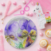 パープルヴィオラフラワーズパターン紙パーティープレート ペーパープレート (パーティー)