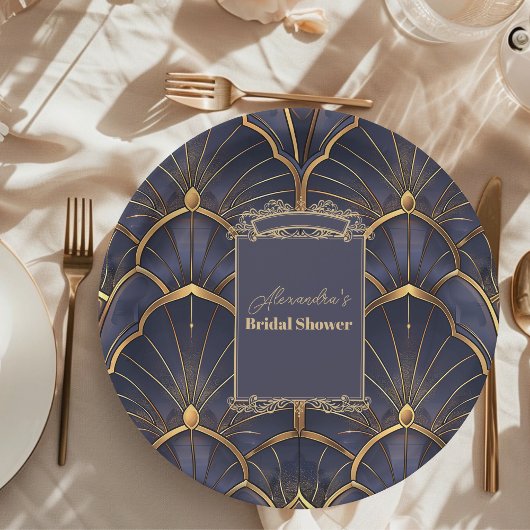 パープルヴィンテージアールデコブライダルシャワー ペーパープレート