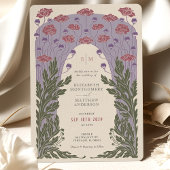 パープルヴィンテージアールヌーボーバイオレット結婚フローラ 招待状