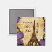 パープルヴィンテージエッフェルタワーの日を保存 マグネット (正面/裏面)