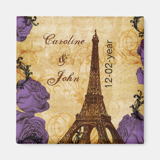 パープルヴィンテージエッフェルタワーの日を保存 マグネット (正面)