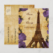 パープルヴィンテージエッフェルタワーの日を保存 案内ポストカード (正面/裏面)