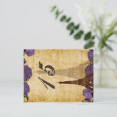 パープルヴィンテージエッフェルタワーパリテーブル番号 ポストカード (スタンド正面)