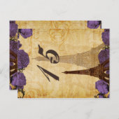 パープルヴィンテージエッフェルタワーパリテーブル番号 ポストカード (正面/裏面)