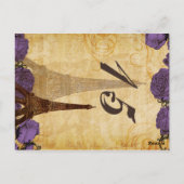 パープルヴィンテージエッフェルタワーパリテーブル番号 ポストカード (裏面)