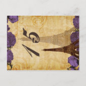 パープルヴィンテージエッフェルタワーパリテーブル番号 ポストカード (正面)