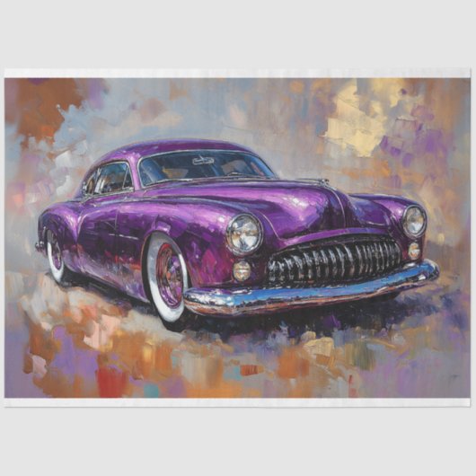 パープルヴィンテージカーアートデクページ 薄葉紙 (正面)